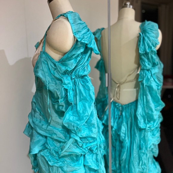 Elegant Backless Turquoise Dress - Picture 7 of 8